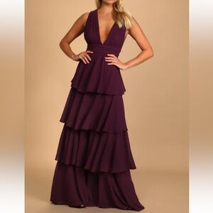 Amazing Evening Dark Purple Tiered Maxi Dress